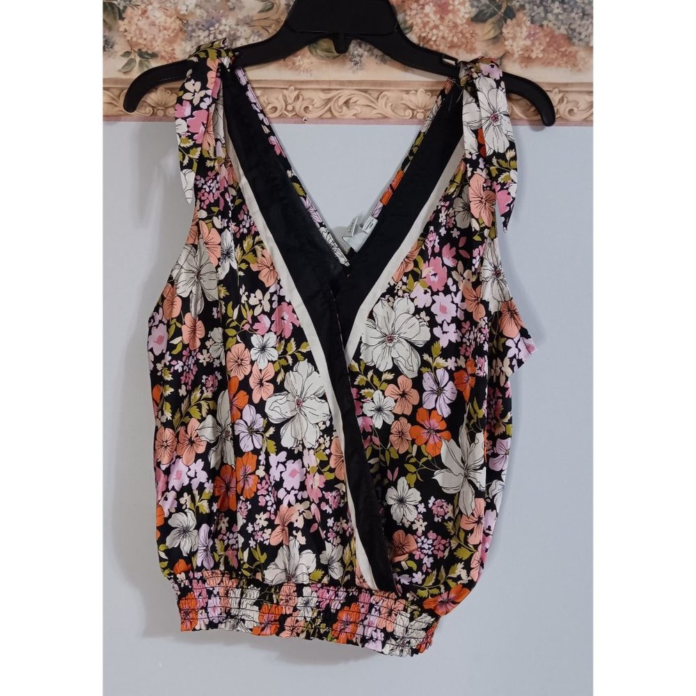 Joie Medium Floral Satin Colorful Retro Black Occasion Going Out Sleeveless Top